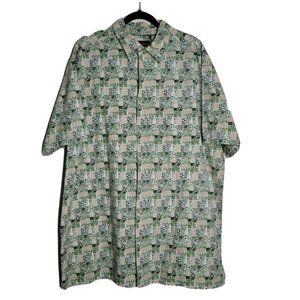 Men’s 2XL Tall Green Hawaiian Tapas Print Aloha Shirt St Johns Bay